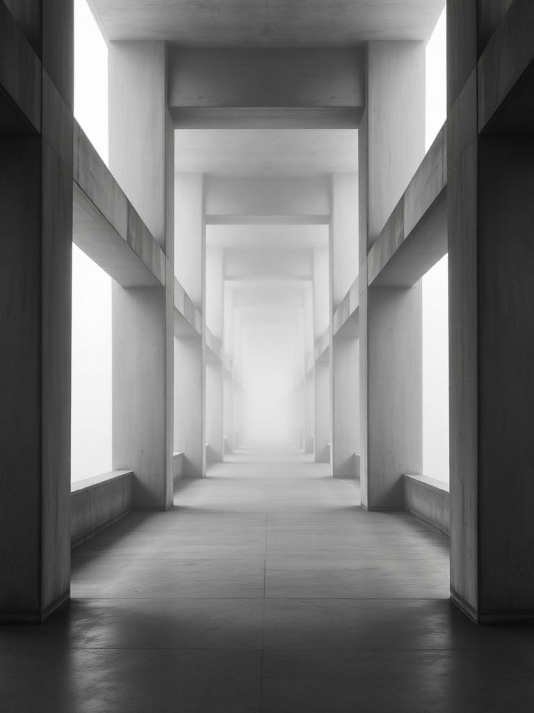 Foggy concrete corridor